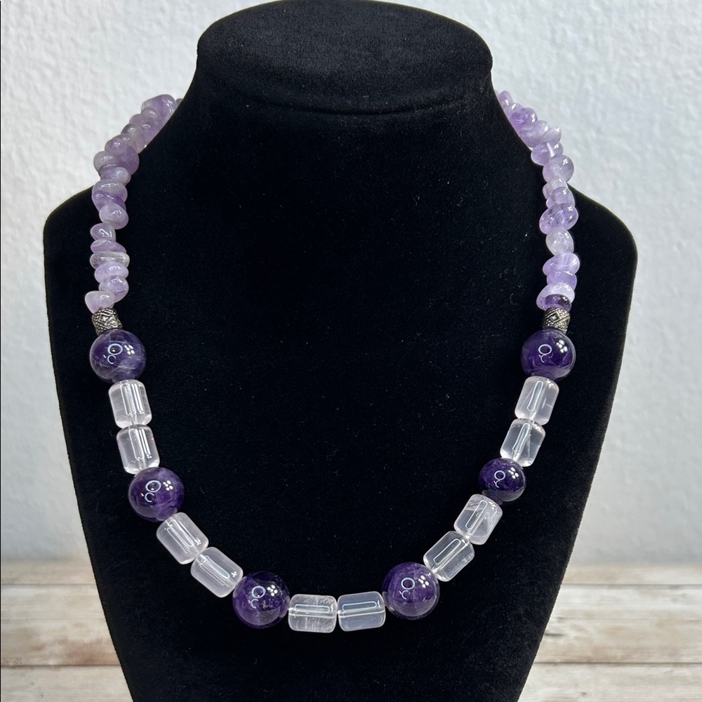 Elegant Amethyst, Lavender and Rose Quartz Stone Beaded Necklace